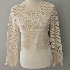 No Flaws Nwot Georgous Crochet Topper Is Stunning. Wear Over A Bralett To Complete The Look Comes To Waist. Ptp 17.5 In Length 17in White Crochet Crop Top, Crochet Topper, Boho Crop Tops, Crochet Ruffle, Red Flannel, Lace Kimono, Boho Shirts, Lightweight Cardigan, Shoulder Shirts