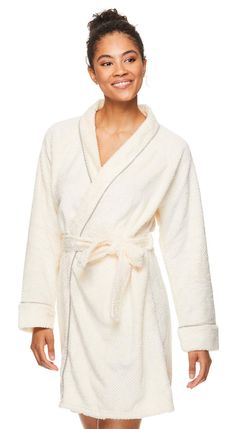 PRICES MAY VARY. TAHARI Honeycomb Plush Robe: Wind down and relax at home in this comfortable plush robe that's perfect for after the shower or bath, before bed, and resting at home. Wrap Design: Knee-length bath robe features a wrap front and side belt loops. Waist tie included for secure wear. Plush Honeycomb Fabrication: Fabricated from a lightweight and comfy polyester plush with a honeycomb texture for a softly textured feel. Piped Trim: Contrast piping details the collar, front, and long-s Womens Robes Long, Womens Robe, Womens Bathrobes, Plush Robe, Pajama Lounge, Bath Robes For Women, Soft Robes, Lounge Robes, Women's Robe