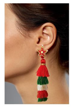 Get into the holiday spirit with these festive handmade Christmas Tree earrings, beautifully crafted with intricate beads and finished with playful tassels. These unique earrings feature a charming Christmas tree design, bringing the magic of the season to your jewelry collection. Made with a mix of beads and tassels, they're perfect for holiday parties, gift exchanges, or as a thoughtful present for someone special. If you have any questions, please feel free to contact us. THANK YOU Festive Tassel Drop Earrings, Festive Tassel Earrings For Festivals, Bohemian Christmas Earrings For Festive Occasions, Festive Dangle Tassel Earrings With Beads, Festive Beaded Earrings With Dangling Beads As Gift, Festive Tassel Earrings With Dangling Beads, Red Dangle Tassel Earrings For Festive Occasions, Red Tassel Earrings For Festive Occasions, Bohemian Christmas Earrings