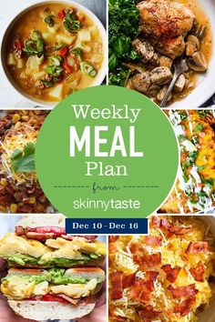 the weekly meal plan from skinnytaste with pictures of different foods and dishes in it