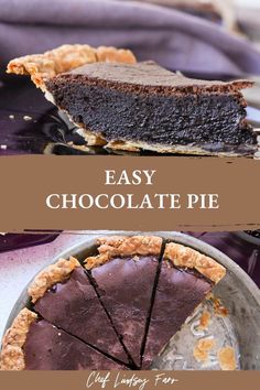 chocolate pie with text overlay that says easy chocolate pie