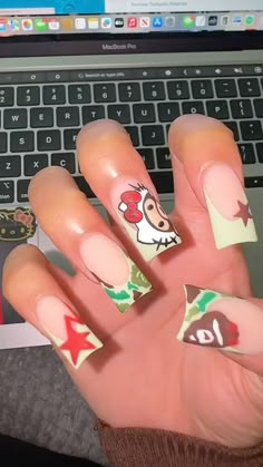 Brent Faiyaz Nails, Goofy Nails, Nail Inspired, Hard Nails, Colored Acrylic Nails, Girly Acrylic Nails, Hello Kitty Nails, Simple Acrylic Nails, Short Square Acrylic Nails