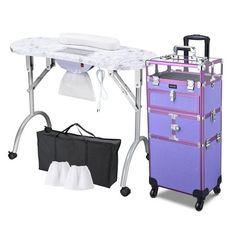 Byootique Manicure Table & Makeup Case Kit includes 1pc foldable manicure table and 1pc 2-in-1 makeup rolling case for professional manicurists and nail art lovers to set up mobile nail art workstation and organize nail tools and accessories. The manicure table comes with wheels for ensuring easy movement, while the makeup case with handle and shoulder strap improves portability, suitable for using at home, nail salon, spa and anywhere you need. Portable & Easy to Store - Byootique Professional Nail Suite, Professional Makeup Case, Rolling Makeup Case, Table Makeup, Mobile Nails, Nail Table, Nail Polish Organizer, Month Workout, Professional Manicure