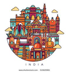 India detailed skyline. Travel and tourism background. Vector line illustration Tourism Background, India Painting, Insta Highlights, Pop Art Design, Pop Art Wallpaper, Illustrated Map