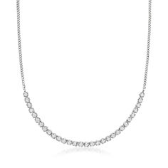 Ross-Simons - 1.00ct t. w. Diamond Half-Tennis Necklace in Silver. 18". RS Pure. Modern designs that complete your outfit and complement your personality. Wear tennis necklaces on your terms. Whether you're into layering or sporting them solo, or dressing them up or down, this design makes it simple with a dainty strand of 1.00 ct. t. w. round brilliant-cut diamonds suspending from a sterling silver curb-link chain. Springring clasp, diamond half-tennis necklace. Diamond birthstones are the perf Diamond Tennis Necklace, Tennis Style, Diamond Birthstone, Necklace Diamond, Tennis Necklace, Style Necklace, Round Brilliant Cut Diamond, Brilliant Cut Diamond, Buy 1