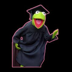 kermie the frog dressed in a graduation gown