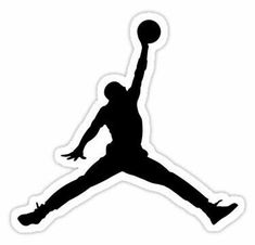 a black and white sticker of a basketball player with his arms in the air