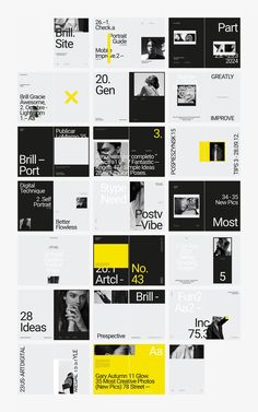 an abstract poster with yellow and black squares on it's sides, all in different sizes