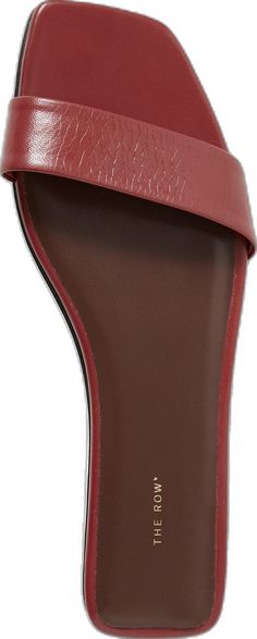 Chocolate Leather, Logo Stamp, Leather Slides, Leather Slip Ons, Net A Porter, Flat Sandals, Women Collection, Red Leather, The Row