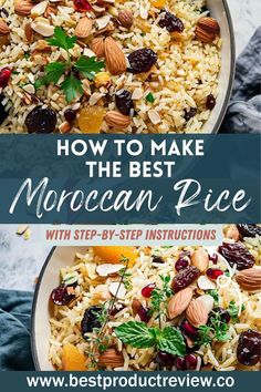 Moroccan Saffron Rice Pilaf Rice With Fruit Recipes, Moroccan Food Recipes Easy, Moroccan Rice Pilaf, Rice Pilaf With Chicken, Rice With Nuts Recipes, Meals With Leftover Rice, Mixed Rice Recipes, Morrocan Recipe, Arabic Rice Recipes