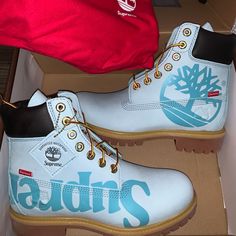 Buttery Nubuck, Comes With Red Dust Bag New 6m/7.5w/39eu Supreme X Timberland Premium Turquoise Waterproof Boot Nubuck. Condition Is "New With Box". Blue Leather Boots For Streetwear, Supreme Shoes, Timberland Premium, Blue Boots, Knight Rider, Winter Rain, Waterproof Boots, Timberland Boots, Rain Boots