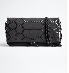 Clutch Outfit, Kate Bags, Studded Handbag, Gray Accessories, Modern Bag, Suede Purse, Purple Bag, Studded Bag