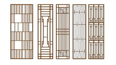 four different types of windows with bars on each side and one window in the middle