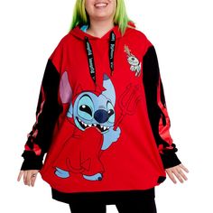 Spice Things Up And Have Some Fun When Wearing The Disney Stitch Devil Hoodie From Loungefly. This Playful Rave Hood Features Stitch The Devil With Scrump The Angel On French Terry Fabric Base, Printed With Flaming Sleeves, Logo Hoodie Drawstrings, And Cute Printed Lining At The Inner Hood. Let The Party Begin! Disney Stitch Devil Hoodie French Terry And Jersey Material Screen Printed Sleeves And Embroidery Detail Logo Hood Drawstring Fully Lined Inner Hood Unisex Fit Red/Black Disney Hoodie For Fall, Disney Hoodie With Drawstring Hood For Winter, Disney Hoodie With Long Sleeves For Fall, Disney Long Sleeve Hoodie For Fall, Disney Hooded Winter Tops, Disney Winter Hooded Tops, Red Casual Hoodie For Halloween, Casual Red Hoodie For Halloween, Disney Crew Neck Hoodie For Winter