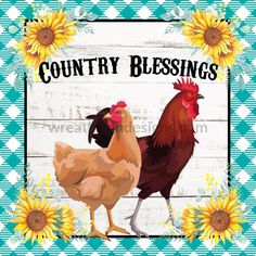 Country Blessings-Rooster & Hen- Wreath Metal Sign 8 Unique Wreath, Sublimation Printer, 3rd Party, Door Hanging, Wreath Sign, Sign Design, Aluminum Signs, Heat Press, Hen