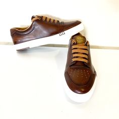 Berluti - Playtime Leather Sneakers - Brown New Store Display Missing Box Classic Brown Low-top Custom Sneakers, Brown Leather Low-top Shoes With Contrast Sole, Brown Low-top Leather Shoes With Contrast Sole, Luxury Low-top Custom Sneakers For Formal Occasions, Classic Custom Brown Sneakers With Perforated Toe Box, Brown Slip-on Sneakers For Derby, Modern Brown Custom Sneakers, Luxury Brown Low-top Sneakers, Luxury Brown Plain Toe Sneakers