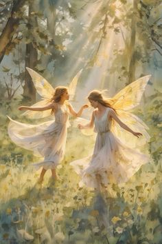 Two Fairies, Vintage Fairy Art Aesthetic, Vintage Fairy Illustrations, Pixie Art Faeries, Fairy Artwork Vintage, Old Fairy Paintings, Fairies Aesthetic, Earth Fairy, Fairy Artwork Enchanted Forest Faeries