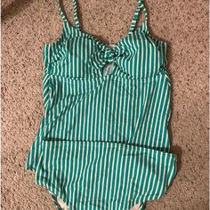 Women's Tankini Swimsuit From Target Size 14 W Never Worn. Casual Striped Fitted Tankini, Casual Striped Sleeveless Tankini, Spring Striped Stretch Tankini, Casual Striped Tankini For Spring, Spring Casual Striped Tankini, Green One-piece Tankini With Adjustable Straps, Green Nylon One-piece Tankini, V-neck Tankini With Adjustable Straps For Pool, Pool Tankini With Adjustable Straps, Nylon