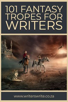 the cover of 101 fantasy tropels for writer's book, with an image of two people on horses