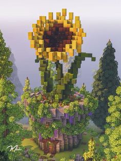 Minecraft Lily Pad Flower, Minecraft Flower Building, Sunflower Minecraft House, Minecraft Lotus Flower Build, Flower Builds Minecraft, Minecraft Flower House Ideas, Minecraft Custom Flowers, Flowers In Minecraft, Minecraft Flower Village