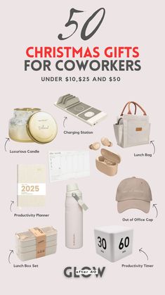 christmas gifts for coworkers under $ 10, 25 and 50 info graphic design