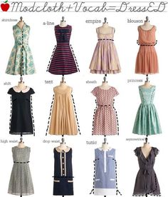 Projek Menjahit, Diy Sy, Below The Knee Dresses, Dresses By Pattern, Mode Tips, Dress Name, Fashion Dictionary, Fashion Terms, Practical Fashion