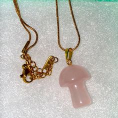 Natural Rose Quartz Mushroom Gold Plated Over Stainless Steel Necklace. Pendant Is All Natural Rose Quartz Necklace Is 16”-18”. Comes With Gift Box. Pink Mushroom Jewelry For Gifts, Rose Quartz Necklace, Hand Crafted Jewelry, Jewelry Boho, Steel Necklace, Quartz Necklace, Crafted Jewelry, Stainless Steel Necklace, Necklace Pendant