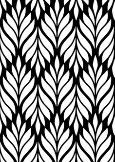 an abstract black and white pattern with wavy lines in the form of leaves, which are intertwined