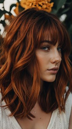 fall hair color dark copper Dark Copper Hair With Bangs, Copper And Brown Balayage, Deep Copper Hair Color Dark Auburn, Dark Copper Brunette, Copper Hair With Dark Roots Brown, Dark Copper Hair Auburn, Copper Hair Brown Eyes, Dark Brown Copper Hair, Light Brown Copper Hair