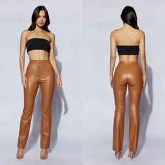 Gorgeous Meshki Brand Faux Leather Tan Pants Featuring: High Waist, Zip Up Closure & Bottom Leg Flare. Quality Material That Is Sexy & Form Fitting. Brand New With Tags Attached. Size: Xs Waist: 11" Hips: 14.5" In-Seam: 31" Length: 42" Ships In 2-3 Days Chic Mid-rise Brown Pants, Straight Leg Brown Leather Pants For Night Out, Brown Straight Leg Leather Pants For Night Out, Chic Brown Mid-rise Pants, Fitted Mid-rise Faux Leather Bottoms, Fitted Faux Leather Mid-rise Bottoms, Fitted Faux Leather Brown Bottoms, Fitted Brown Faux Leather Bottoms, Fitted Brown Faux Leather Pants