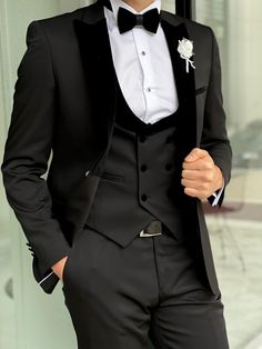 Wedding Suits Men Black, Black Suit Vest, Bow Tie Suit, Suit Clothes, Wedding Tux, Clothes Jacket, Black Suit Wedding, Pants Gift, Wedding Suits Groom