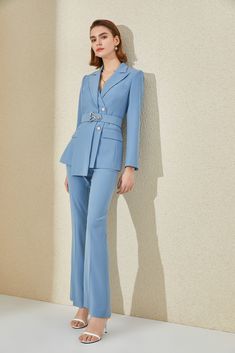 Sequin Suit, Blue Suit Jacket, Blazer Outfits For Women, Skirt Suits, Business Suits, Belted Blazer, Blazer And Skirt, Pant Suit, Blue V