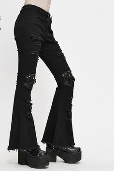 Back to School Sale Rock Concerts, Gothic Pants, Knee Cap, Ripped Pants, Black Punks, Keep It Classy, Flared Pants, Edgy Look, Back To School Outfits