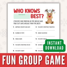 the printable christmas game for kids to play with their friends and family, which is also