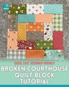 Broken Courthouse Quilt Block Tutorial Potato Chip Block, Potato Chip Quilt, Quilt Blocks Easy, Quilting Designs Patterns, Beginner Quilt, Scrappy Quilt Patterns, Quilt Square Patterns, Quilt Sewing Patterns