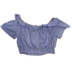 Never Worn Out In Brand New Condition Tiny Stain On Inside Of Band, Not Noticeable (Show In Last Pic) No Wear, Tears, Discoloration, Etc. Details: Off The Shoulder Ruffle Neck Bow On Back Measurements Approximate Laying Flat: Bust: 15 Hem: 12 Length: 11.5 Summer Blue Blouse With Vertical Stripes, Summer Blue Striped Blouse, Summer Blue Stripe Blouse, Blue Vertical Stripes Summer Blouse, Summer Blue Blouse With Striped Collar, Summer Vacation Tops With Striped Collar, Beach Tops With Striped Collar And Short Sleeves, White Top With Striped Collar For Beach, Chic Striped Crop Top For Vacation