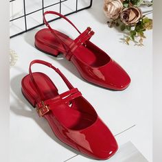 New Never Worn Shiny Red Flat With Double Buckle. Cute And Comfy. Accidentally Purchased 2 So Selling This Pair. Velma Costume, Vacation Shoes, Red Flats, Womens Mary Janes, Slingback Flats, Holiday Style, Casual Flats, Red Shoes, Kids Beachwear