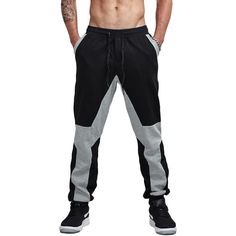 cotton patchwork jogger pants Mens Sportswear Fashion, Men's Activewear, Bodybuilding Workout, Casual Sweatpants, Men's Fitness, Sportswear Fashion, Black Sweatpants, Workout Running, Mens Pants Fashion