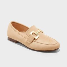 Women's Carolyn Loafers with Memory Foam Insole - A New Day™ Beige 5 Gold Slip-ons With Round Toe, Classic Gold Slip-on Loafers, Gold Loafers For Fall Workwear, Casual Gold Loafers With Flat Heel, Gold Slip-on Flats With Cushioned Footbed, Gold Cushioned Slip-on Flats, Gold Round Toe Loafers For Spring, Gold Slip-on Loafers With Round Toe, Gold Loafers With Round Toe For Spring