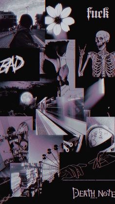 a collage of images with the words dead note written in black and white on them