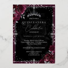 an elegant quinceauera birthday party with roses and jewels on the front card