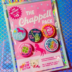 the chapppell pack includes buttons, pins and stickers for kids to use