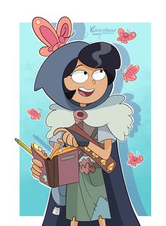 an image of a cartoon character holding a box with butterflies on it and the caption's name