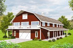 this is an artist's rendering of a two story barn style house with lofts