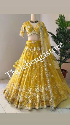 Contact us for any queries about product or shop and real images. 👗Lehengha details Fabric   : Soft net Work.    : thread with Sequnce  Size      : Up to 44 Inner.    : Micro Lehengha Type : Semi-Stitch Flair.    :- 3 meter and cancan with canvas❤️️🔥 👘Choli Fabric   : Soft net inner.    : micro Work     :  thread with sequence with fancy latkan Size       : Up to 42 (Un Stich) 🧣Dupata Fabric    : soft net Work      : thread with Sequnce fourside lace broder with fancy latkan Length   :  2.2 Yellow Lengha, Outfit For Wedding, Lehenga Choli For Wedding, Choli For Wedding, Bridesmaid Lehengas, Sequence Embroidery, Lengha Choli, Real Images, Designer Lehenga