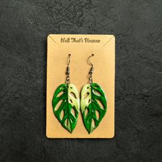 These cute lightweight earrings are a double sided design with Silver hooks.  They are made with polystyrene plastic and resin for a shiny durable finish. The earring hooks are made of nickel & lead free metal alloy. All earrings are handcrafted and may feature minor imperfections. However, I always strive to create a meticulously finished, polished product. Handmade Leaf-shaped Earrings, Green Leaf-shaped Earrings For Gift, Green Leaf-shaped Earrings As A Gift, Trendy Leaf-shaped Earrings For Gifts, Handmade Leaf-shaped Earrings For Gift, Unique Leaf-shaped Earrings For Gift, Trendy Green Leaf-shaped Jewelry, Green Nature-inspired Everyday Earrings, Everyday Green Nature-inspired Earrings