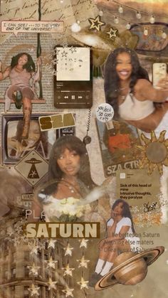 a collage of photos and pictures with the words saturn on them, including stars