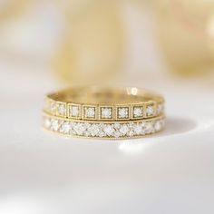 Item Details: The width of this band is 2.5mm wide. Forty natural carré and round brilliant cut diamonds approx. 0.44 ctw, F color VS clarity. Set in your choice of 14K white, yellow, rose gold or platinum. Please allow 3-4 weeks for production and delivery. Please note, this ring is sold as 1/2 eternity. We can make it in 3/4 and full eternity coverage. Pricing is based on ring size. Email custom@berlingerrings.com to order. Bvlgari Wedding Band, Berlinger Wedding Band, Tourmaline Wedding Band, Two Wedding Bands, Vintage Wedding Bands For Women, Unique Wedding Ring Stack, Ring Stacking Ideas Wedding Bands, Unique Wedding Band, Wide Engagement Ring