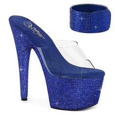 7 Inch Heel BEJEWELED-712RS Clear Royal Blue Rhinestone Shoe Wedges, 7 Inch Heels, Striped Shoes, Elegant Moments, Light Up Shoes, Corsets And Bustiers, Thigh High Stockings, Lingerie Accessories, Pole Dance