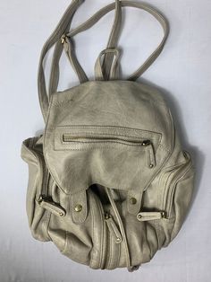 Fun Designed Backpack Color: cream Material: polyester Lots of fun pockets and great use of space bag 12q JN Space Bags, Designer Backpacks, Leather Backpack, Fashion Backpack, Cool Designs, Backpacks, Cream, Leather, Color